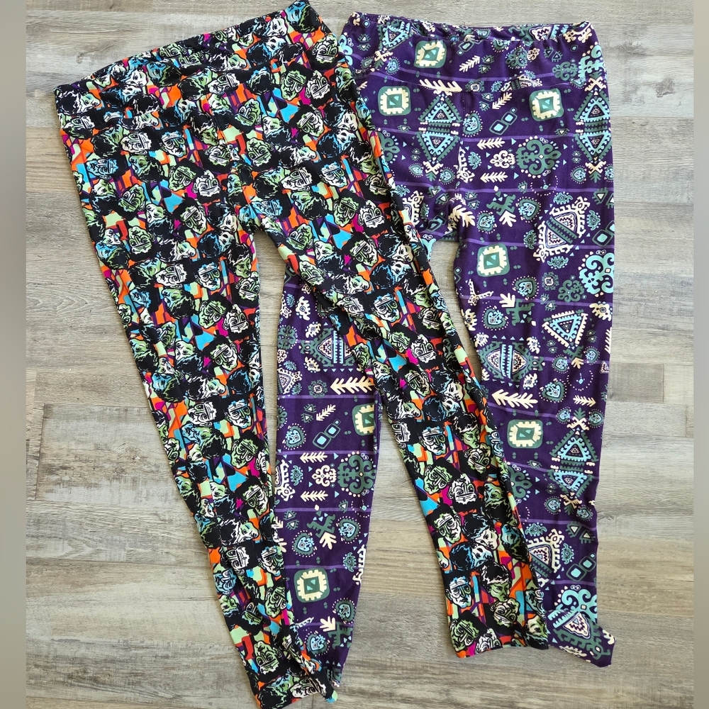 2 LuLaRoe Patterned Leggings - Halloween & Winter - Tall & Curvy